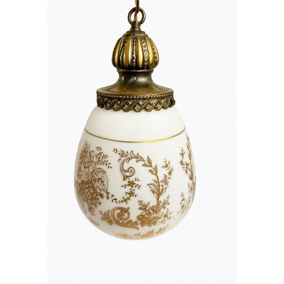 Vintage Plug-in Swag Lamp Ornate Gold and White Hanging Lantern Hollywood Rege